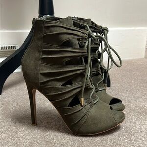 Olive Green Lace-Up Women's Heels